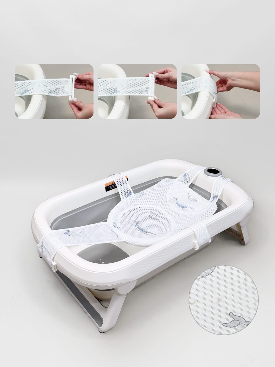 Ванночка складная с термометром LETO Baby 49 л, серая