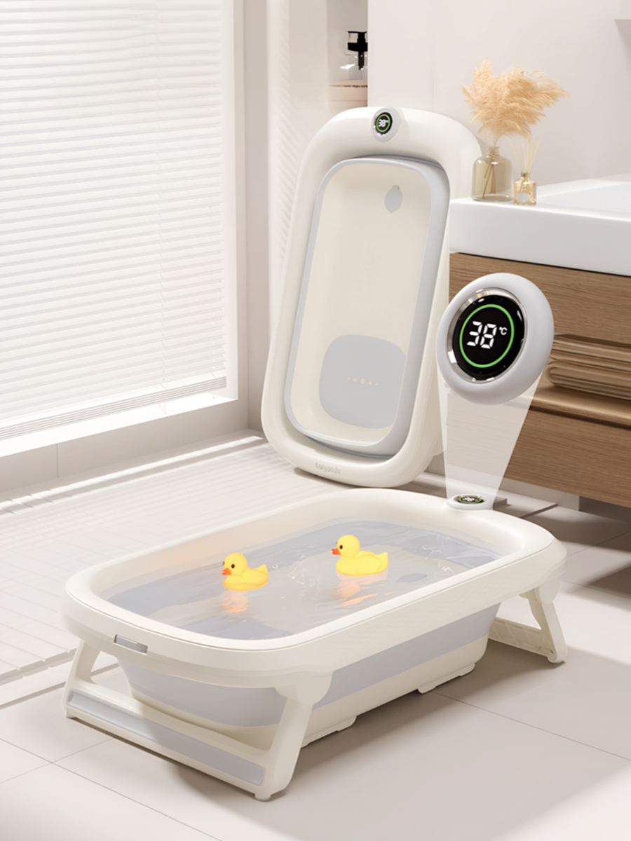 Ванночка складная с термометром LETO Baby 49 л, серая